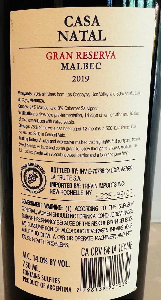 2019 Casa Natal Malbec Gran Reserva