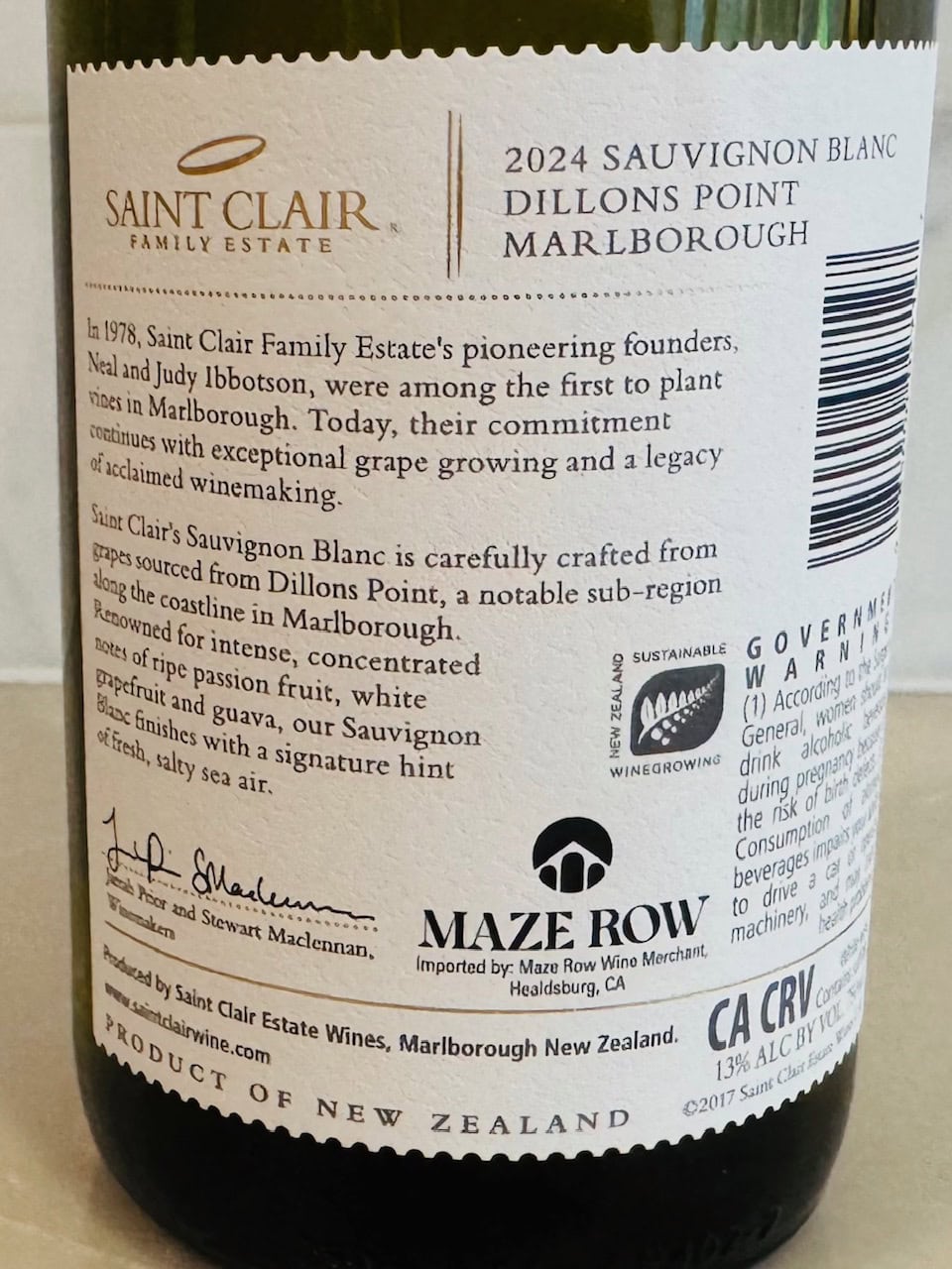 Saint Clair Sauvignon Blanc Dillons Point Marlborough