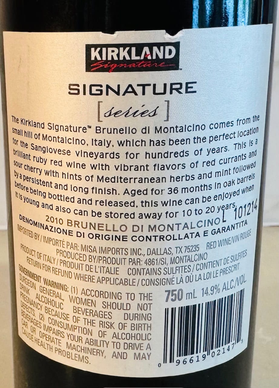 2010 Kirkland Signature Series Brunello di Montalcino