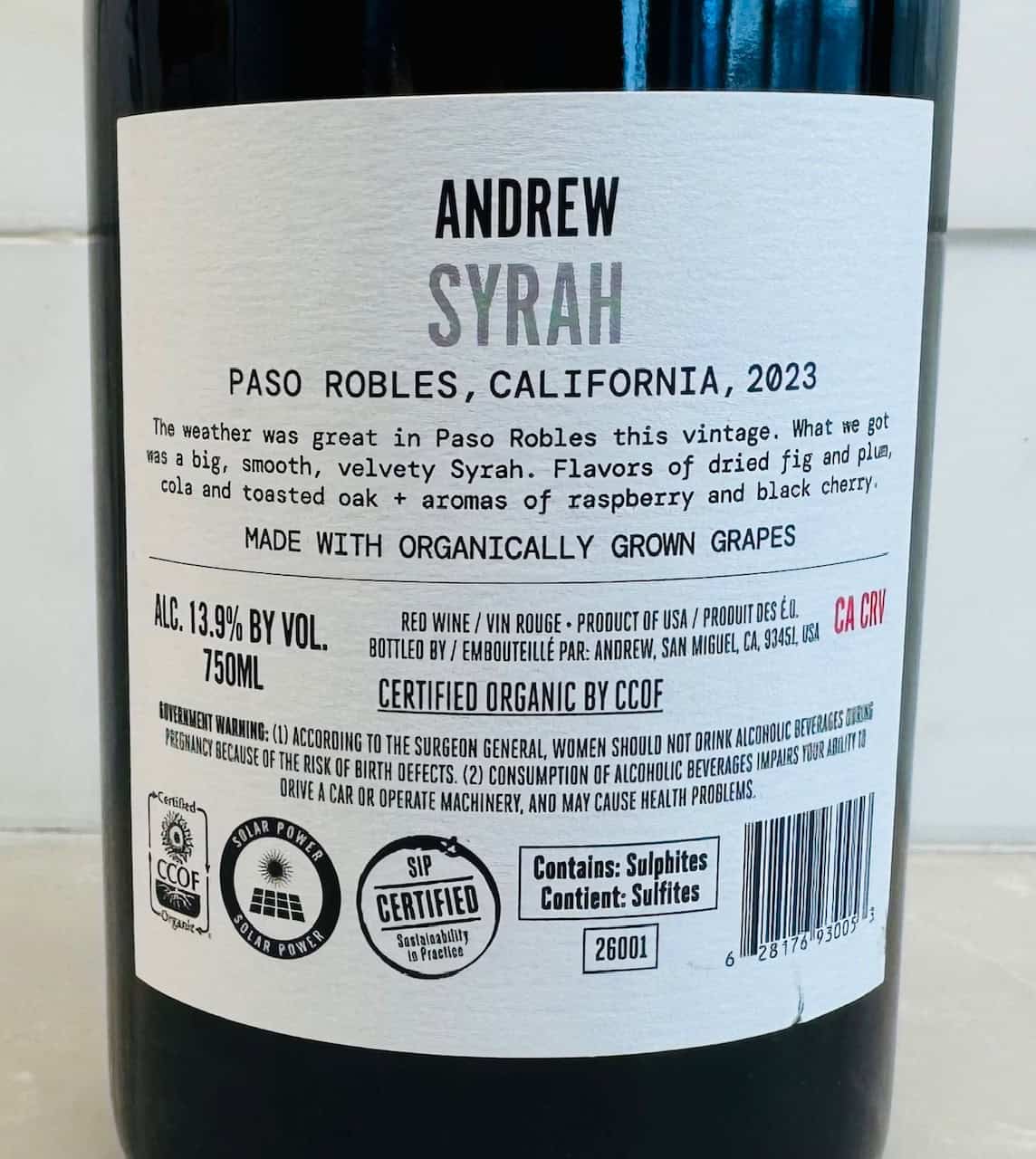 2023 Andrew Syrah Paso Robles