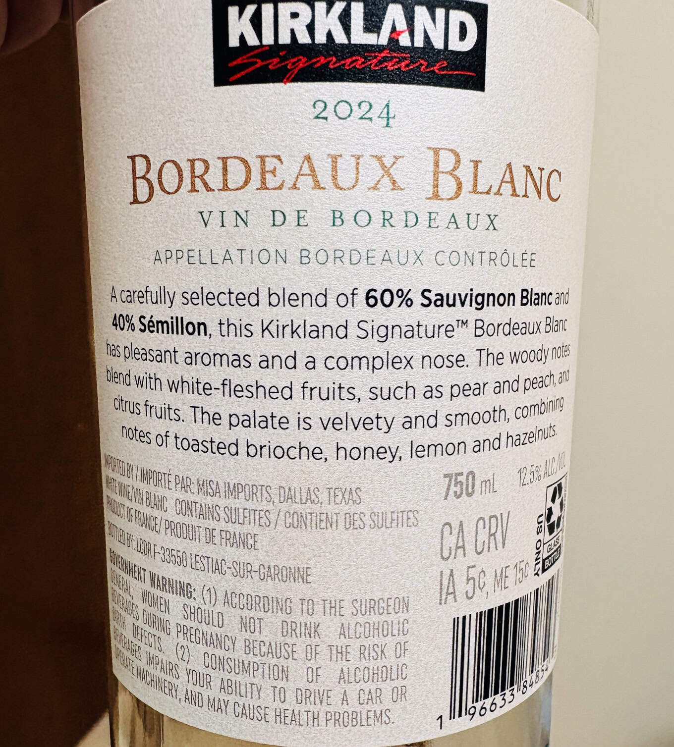 Kirkland Bordeaux Blanc