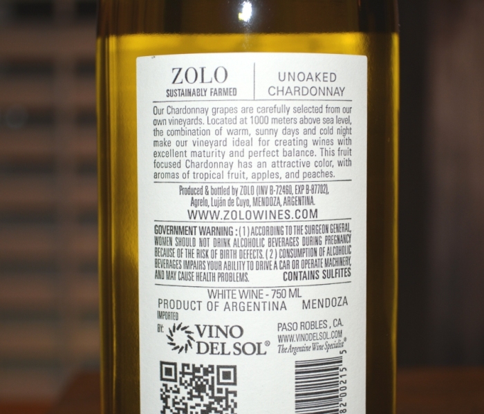 2017 Zolo Chardonnay Unoaked