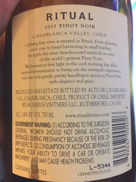 2015 Ritual Pinot Noir