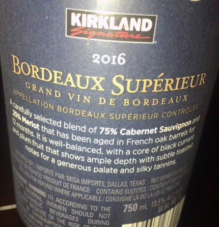 2016 Kirkland Bordeaux Superieur