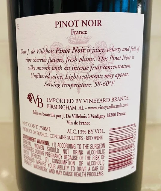 J de Villebois Pinot Noir