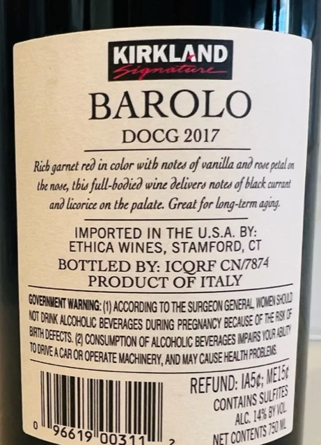 2017 Kirkland Signature Barolo