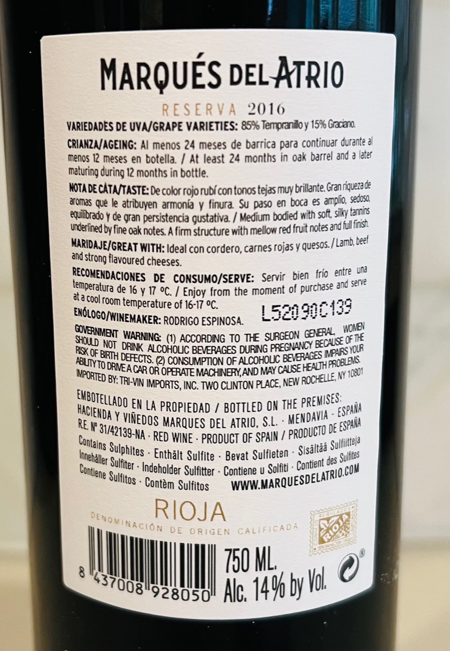 2016 Marques del Atrio Rioja Reserva