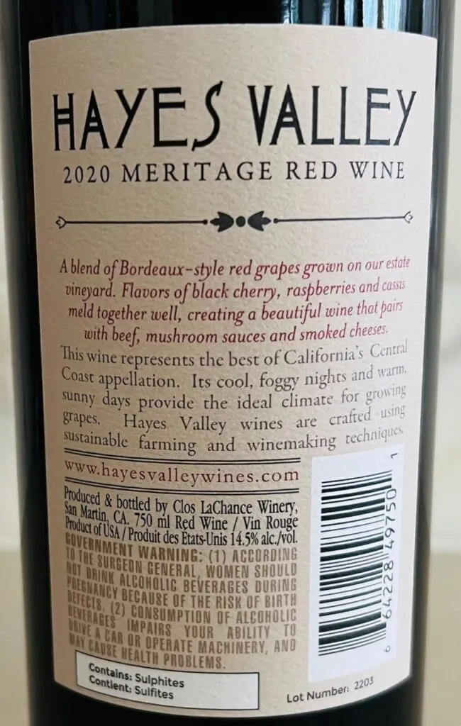 2020 Hayes Valley Meritage Red Wine