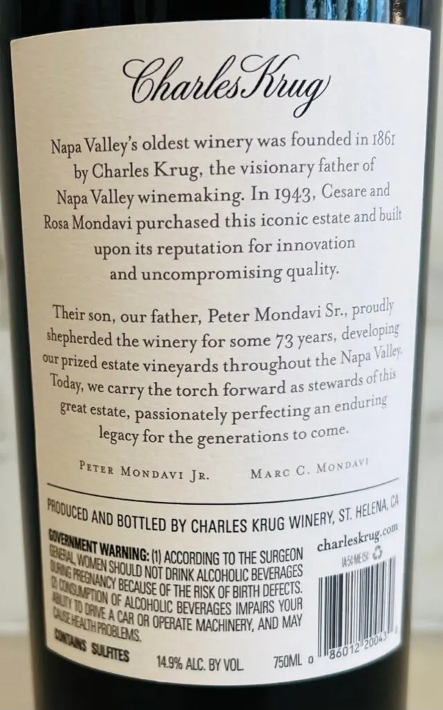 Charles Krug Cabernet Sauvignon Napa