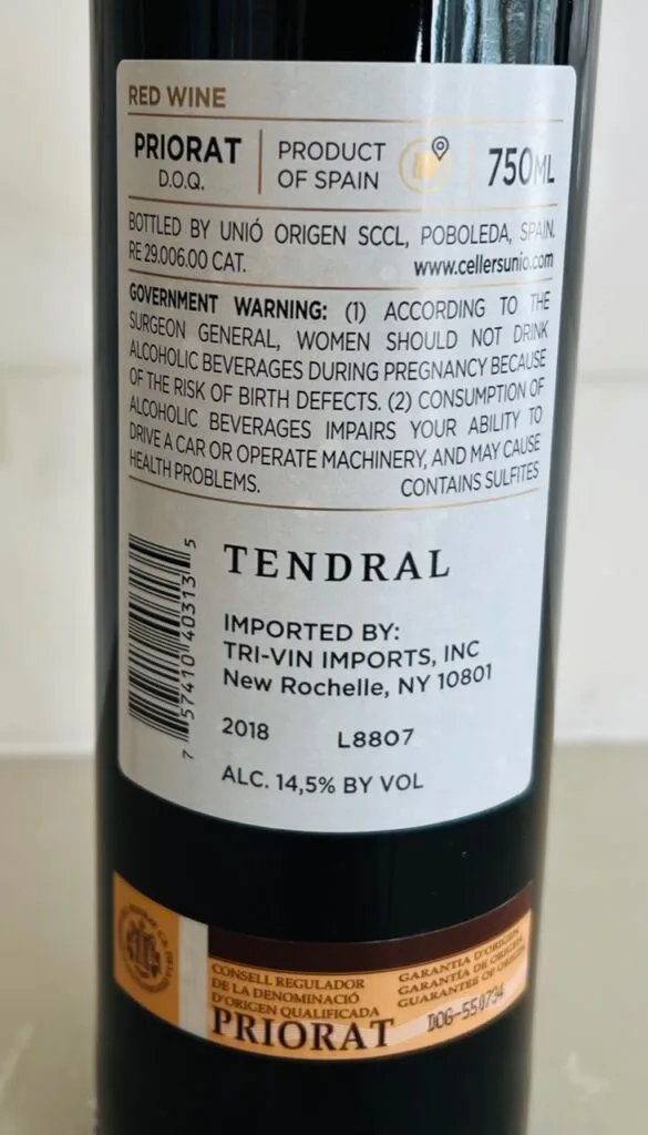 2018 Cellers Unio Tendral Seleccion Priorat