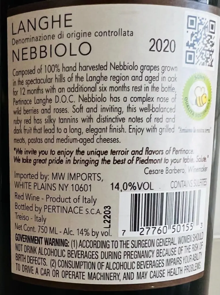 Pertinace Langhe Nebbiolo