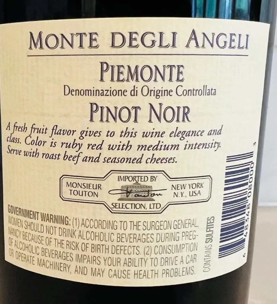 2021 Monte Degli Angeli Collezione del Barone Piemonte Pinot Noir