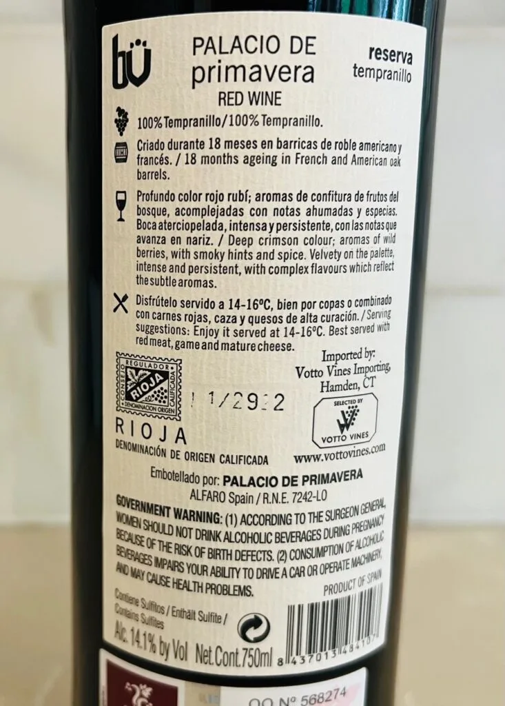 2015 Palacio Primavera Reserva Rioja