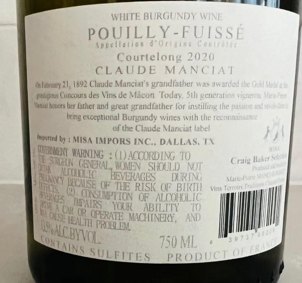 2020 Claude Manciat Courtelong Pouilly-Fuisse