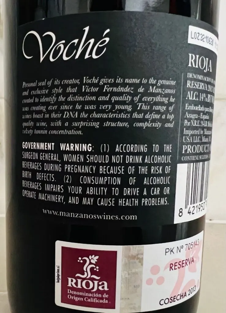 2013 Bodegas Manzanos Voche Rioja Reserva