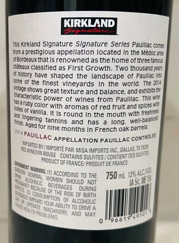 Kirkland Signature Pauillac Bordeaux