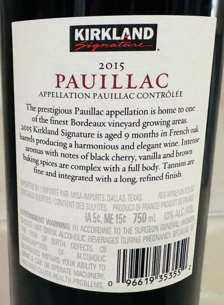 2015 Kirkland Signature Pauillac Bordeaux